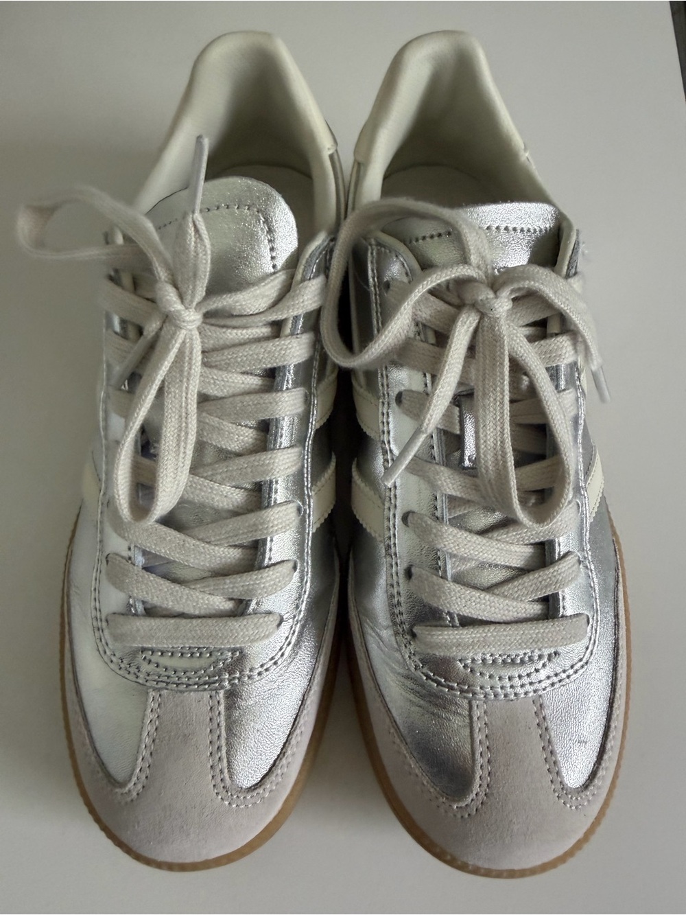 Gola Silver Metallic and Cream Lace-Up Sneakers